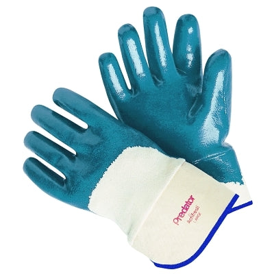 Predator Nitrile Coated Gloves, Large, Blue, Smooth, Palm/Knuckle, Canvas Cuff