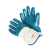 MCR Safety Predator nitrile coated gloves large blue smooth palm knuckle coating white canvas cuff work gloves