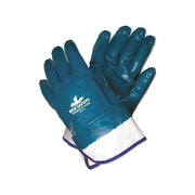 MCR Safety Predator 9761 nitrile coated gloves large blue full dip white knit cuff safety work gloves pair shown
