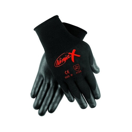 MCR Safety Ninja X bi-polymer coated palm gloves large black nylon shell grip work gloves pair