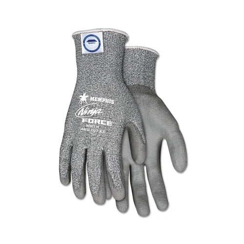 Memphis Ninja Force coated gloves large gray salt-and-pepper HPPE shell ANSI cut level 3 work gloves
