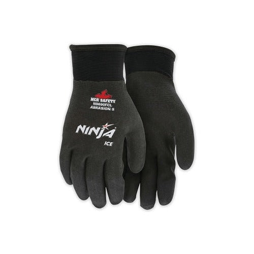 MCR Safety Ninja Ice HPT N9690 fully coated insulated work gloves, large, black HPT foam palm, knit back