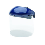 MCR Safety ratchet take-up headgear, blue polycarbonate crown, clear full-height faceshield window