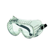 MCR Safety 2220 protective goggles, clear PVC frame and lens, perforated side vents, elastic strap, impact resistant