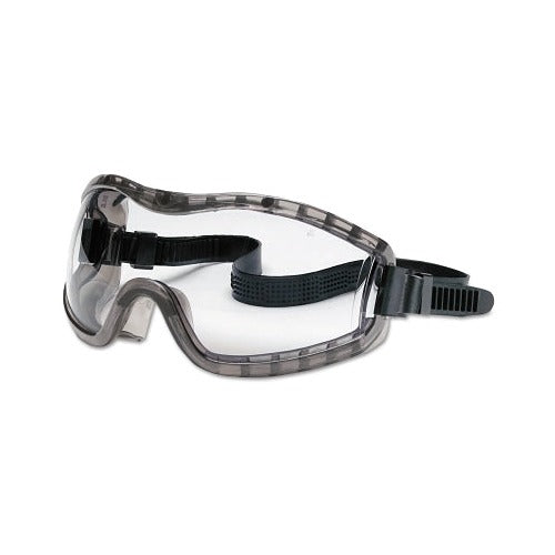 MCR Safety Stryker 2310AF safety goggles anti-fog clear lens gray frame elastic strap indirect ventilation shown