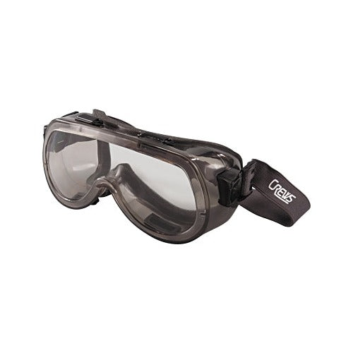 MCR Safety Verdict goggle, smoke frame and clear antifog lens, foam lining, elastic strap, wraparound safety goggle