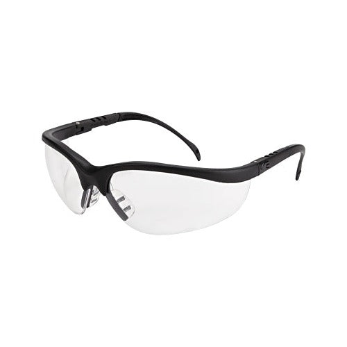 MCR Safety Klondike KD1 safety glasses, clear polycarbonate anti-fog lens, black nylon frame, protective eyewear