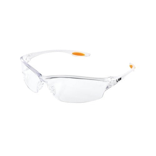 MCR Safety Law LW2 Series safety glasses clear polycarbonate lens clear frame with orange TPR temple inserts