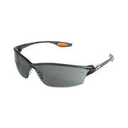 MCR Safety Law 2 safety glasses, gray Duramass hard coat lens, black nylon frame, orange temple tips, protective eyewear