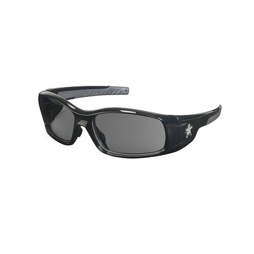 MCR Safety Swagger SR1 safety glasses gray polycarbonate lens black polycarbonate frame wraparound safety glasses