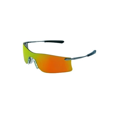 MCR Safety Rubicon T4 fire orange mirrored polycarbonate lens silver metal wire frame scratch-resistant safety glasses