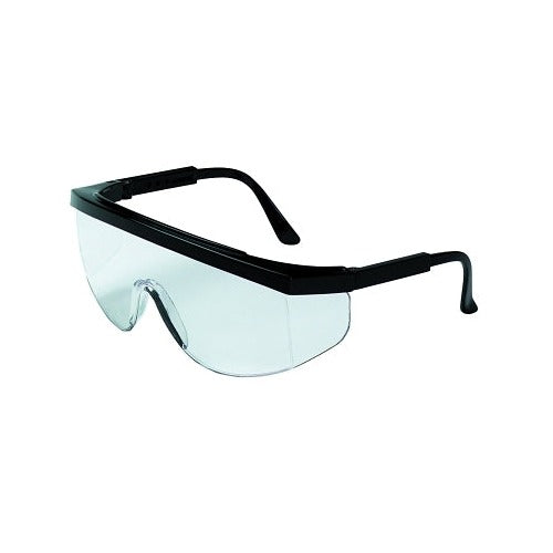 MCR Safety TK110 safety glasses clear scratch-resistant lens black frame wraparound design with straight temples
