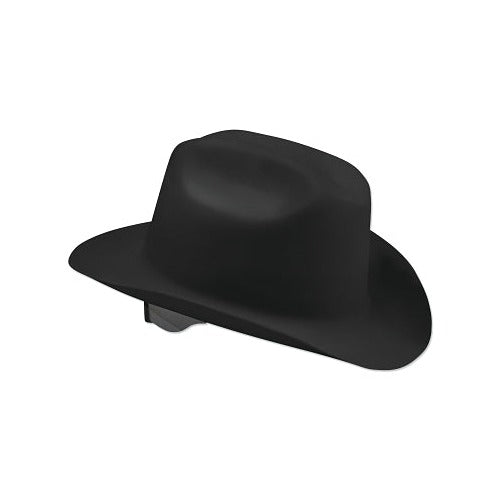 Jackson Safety Western Outlaw hard hat, black cowboy-style shell with 4-point ratchet suspension, safety hard hat