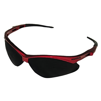 V30 Nemesis Safety Glasses, Smoke, Polycarbonate Lens, Anti-Fog, Red Frame/Temples, Nylon