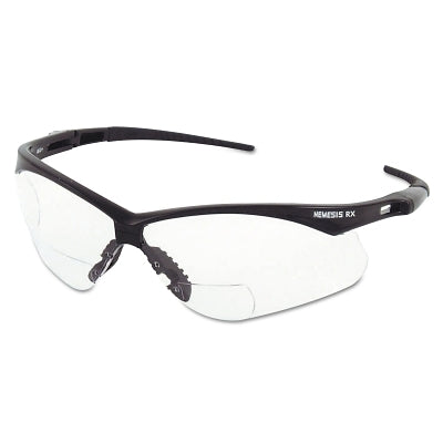 V60 Nemesis Rx Readers Prescription Safety Glasses, Clear, Polycarbonate Scratch-Resistant Lens, Black Frame/Temples, +2.0