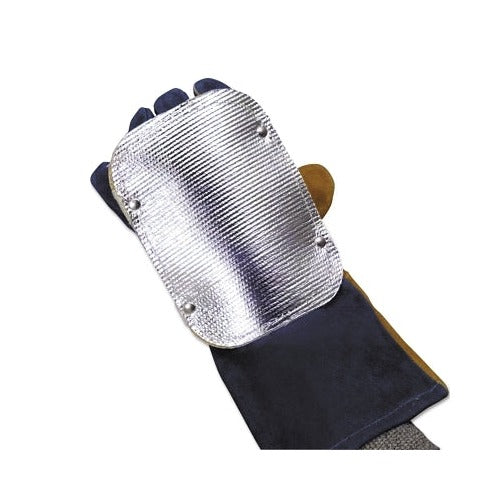 Best Welds double-layer back hand pad 7 in silver aluminized riveted panel worn over welding glove