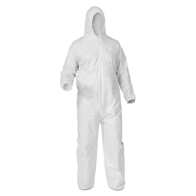 KleenGuard A35 Economy Liquid & Particle Protection Coveralls, Zipper Front/Elastic Wrists/Ankles/Hood, White, 2XL