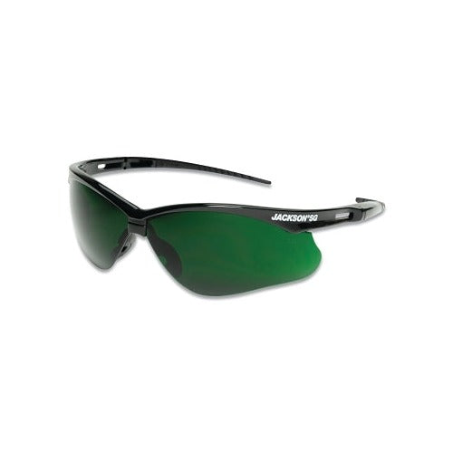 Jackson Safety SG Series safety glasses, IR 5.0 dark green poly lens, black half-frame, anti-scratch safety glasses