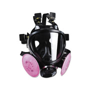 3M 7800S Large full facepiece respirator black silicone dual pink filter cartridges wide-view lens respirator