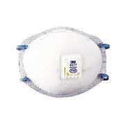 3M 8577 P95 particulate respirator, white cup-style half facepiece with blue straps and exhalation valve