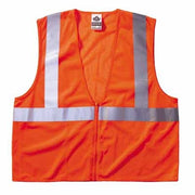 GloWear Safety Vest, 8210Z, Mesh, Class 2, Type R, 2 in Reflective Tape, 2 Pockets, Zipper, Large/X-Large, Orange