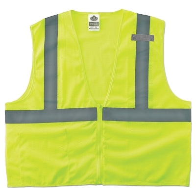 GloWear Safety Vest, 8210Z, Mesh, Class 2, Type R, 2 in Reflective Tape, 2 Pockets, Zipper, Small/Medium, Lime