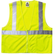 GloWear Safety Vest, 8210Z, Mesh, Class 2, Type R, 2 in Reflective Tape, 2 Pockets, Zipper, Large/X-Large, Lime