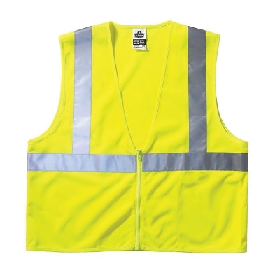 GloWear Safety Vest, 8210Z, Mesh, Class 2, Type R, 2 in Reflective Tape, 2 Pockets, Zipper, 2X-Large/3X-Large, Lime