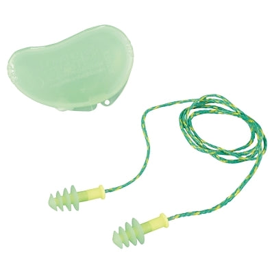 Fusion Multiple-Use Earplug, Thermoplastic Elastomer, Green, Corded