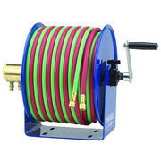 100W Series Welding Hand Crank Twin Line Hose Reel, 100 ft Hose with Fittings, Oxygen-Acetylene