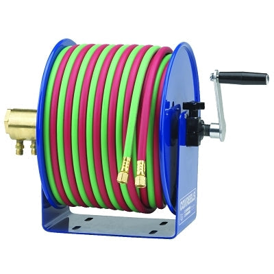 100W Series Welding Hand Crank Twin Line Hose Reel, 100 ft Hose with Fittings, Oxygen-Acetylene