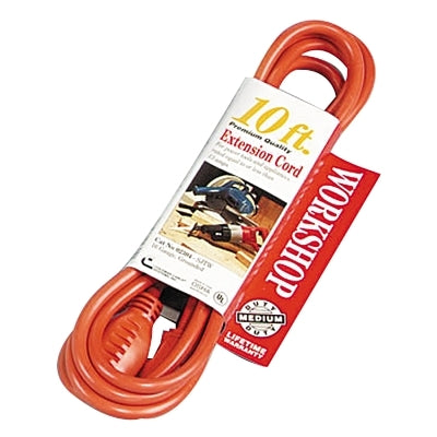 Vinyl Extension Cord, 10 ft, 1 Outlet, Orange