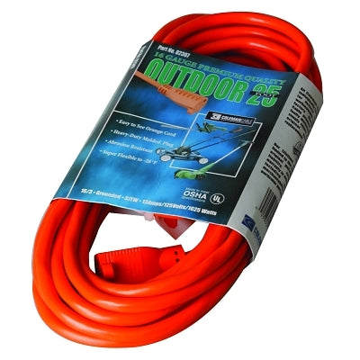 Vinyl Extension Cord, 25 ft, 1 Outlet, Orange