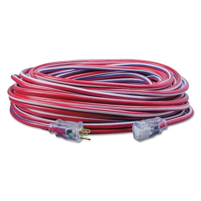 Stripes Extension Cord, 100 ft, 1 Outlet, Red/White/Blue