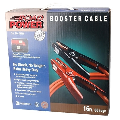 Automotive Booster Cables, 4/1 AWG, 12 ft, Red