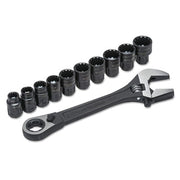 Pass-Thru X6 Black Oxide Adjustable Wrench and Spline Socket Set, 11 PC