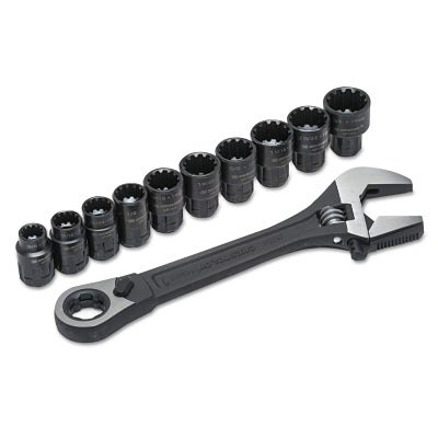 Pass-Thru X6 Black Oxide Adjustable Wrench and Spline Socket Set, 11 PC