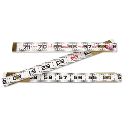 Red End Two Way Folding Wood Rule, 6 ft L, Wood, SAE