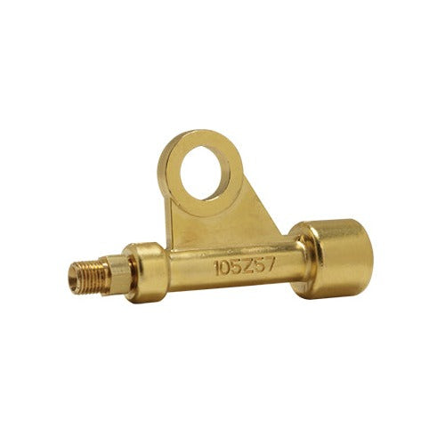 CK Worldwide 1PCA TIG power cable adapter, brass T-body with eye hole, threaded male fitting, stamped 105Z57