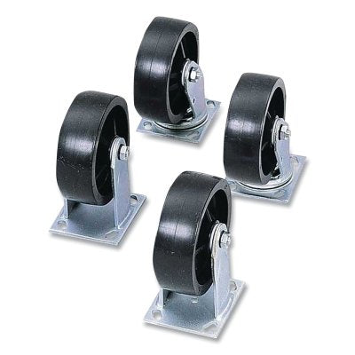 Heavy-Duty Caster Set, 6 in dia, Polyolefin, 2 Fixed/2 Swivel