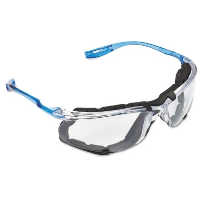 Virtua CCS Protective Eyewear, Clear Polycarbonate Lens, Anti-Fog, Clear Plastic Frame, Light Blue Temple