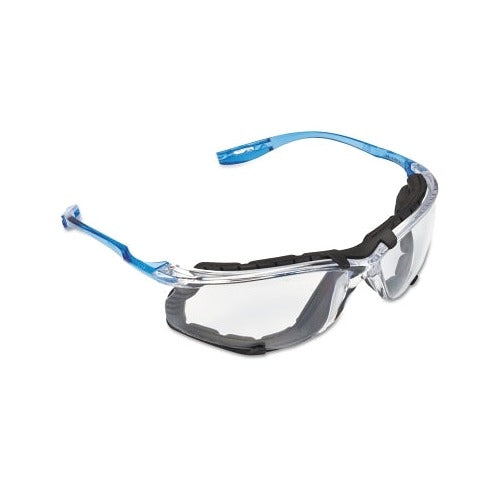 3M Virtua CCS safety glasses, clear anti-fog polycarbonate lens, light blue temples, cord retention channel eyewear