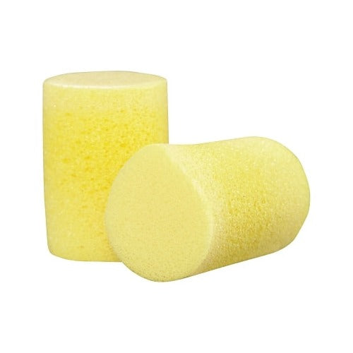 3M E-A-R Classic foam earplugs, PVC, yellow, uncorded, cylindrical bullet-shape pair shown loose