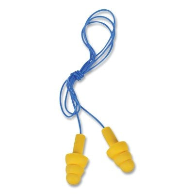 E-A-R Ultrafit Earplugs, Elastomeric Polymer, Yellow, Corded, Poly Bag