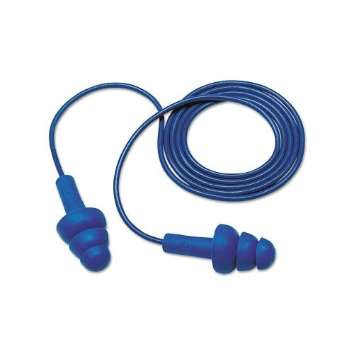 3M E-A-R Ultrafit earplugs, blue elastomeric polymer, corded design, pair of reusable ear plugs