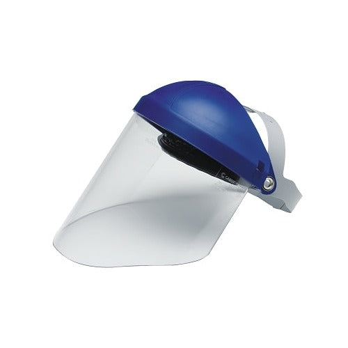 3M W96 clear propionate faceshield 14.5 in x 9 in blue headgear adjustable ratchet uncoated face shield