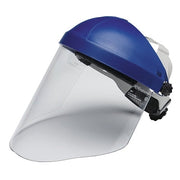 3M H8A ratchet headgear with clear polycarbonate faceshield, blue crown, full-face visor, head protection faceshield