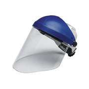 3M H8A ratchet headgear with clear polycarbonate faceshield, blue crown, full-face visor, head protection faceshield