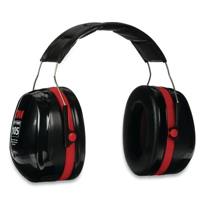 PELTOR Optime 105 Earmuff, 30 dB NRR, Black/Red, Over-the-Head