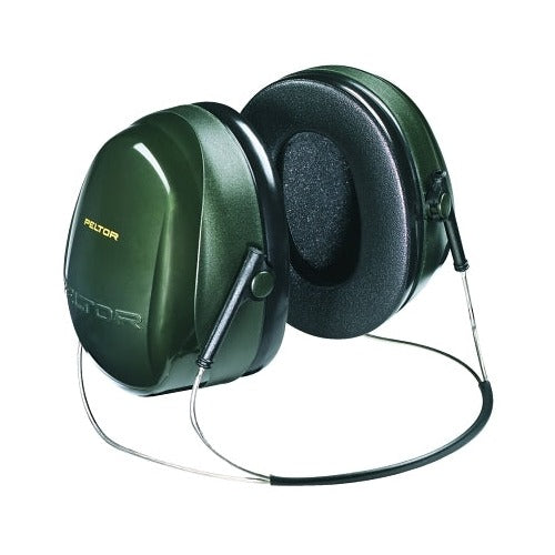 3M PELTOR Optime 101 earmuff 26 dB NRR, dark green cups with foam cushions, behind-the-head band, hearing protection earmuff